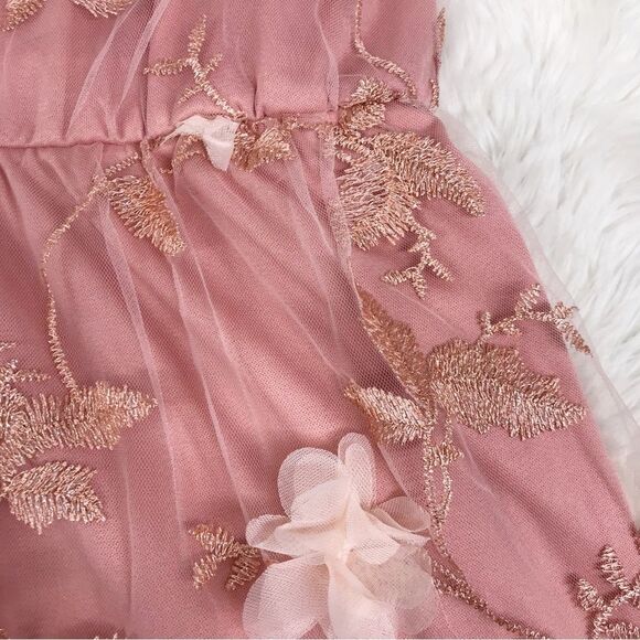 GIANNI BINI GB Girls Blush Pink Sleeveless Floral Embroidered Dress Size Large - Picture 4 of 8